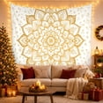 thumbnail image 3 of Ochre Gold Floral Mandala Across an Ivory Field, Dramatic Folk Art for Pattern Lovers, Ornate Wall Decor, Housewarming Gift, Tapestry Wall Hanging for Bedroom and Living Room, 3 of 7