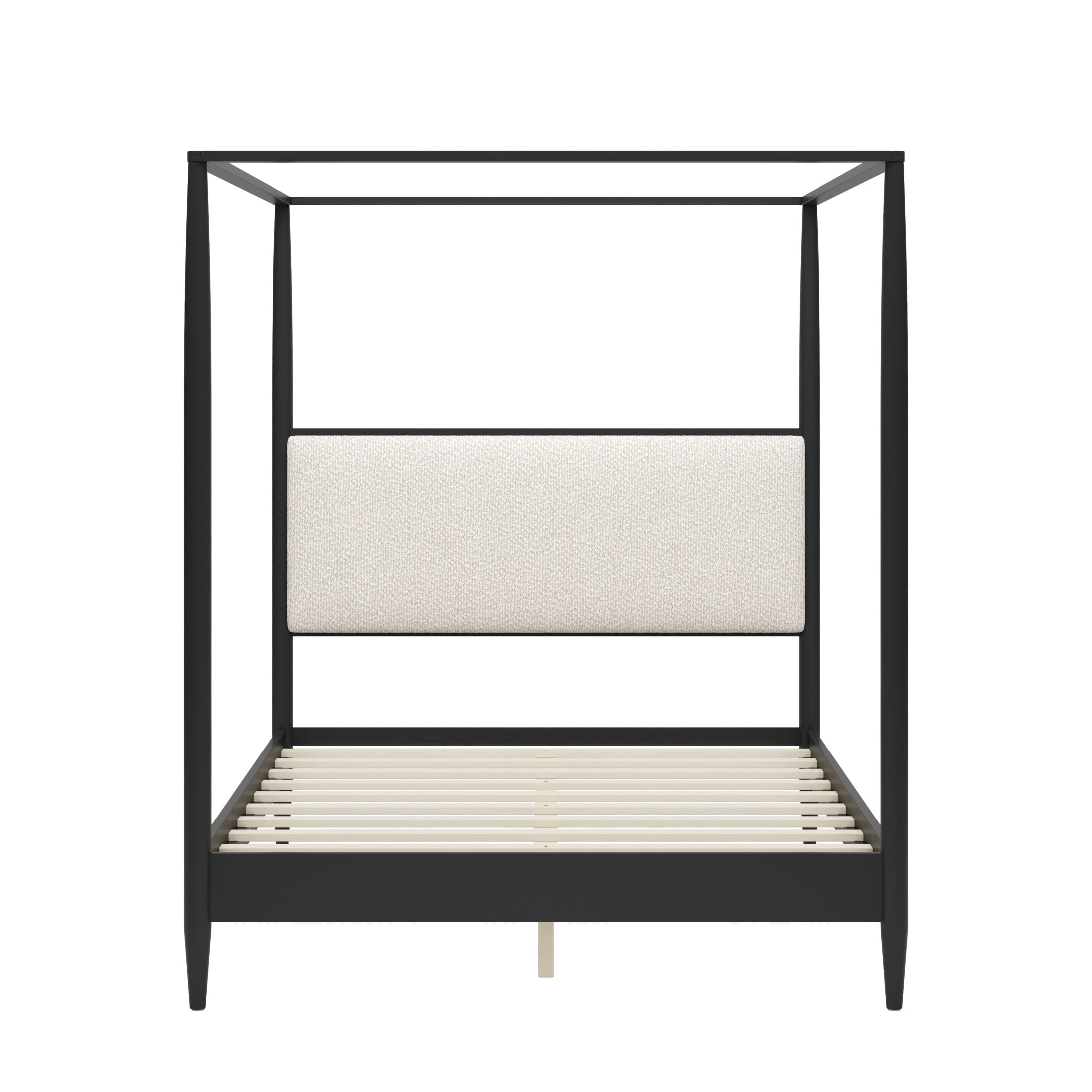 Christopher Knight Home Modern Queen Solid Wood Bed Frame with Boucle Upholstered Headboard, Black