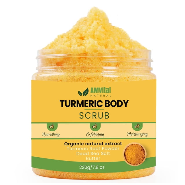 AMVital Exfoliant Corporel au Curcuma Fait à la Main Exfoliant Naturel pour le Corps, le Visage, les Mains et les Pieds Soins de la Peau Naturels Exfoliant Corporel pour Femmes Convient à Tous les Types de Peau 78oz