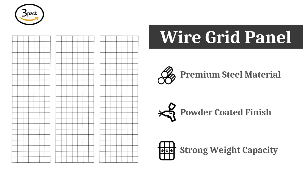 Bonnlo 6' x 2' Wire Grid Panel for Retail Craft Show Fair Display, 3-Pack Wire Grid Wall Display Rack with Hooks 4", 6" and 8" - image 3 of 7