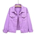 thumbnail image 4 of Huesdet Women's Embroidered Denim Jean Jacket for Women Fashion Solid Oversized Long Sleeve Button Up Shacket Jacket Coat with Pockets(Purple,S), 4 of 8