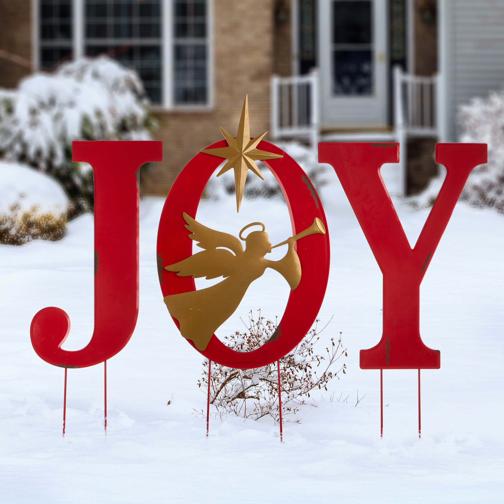 Glitzhome Metal JOY Angel Yard Stake or Wall Décor or Standing Décor