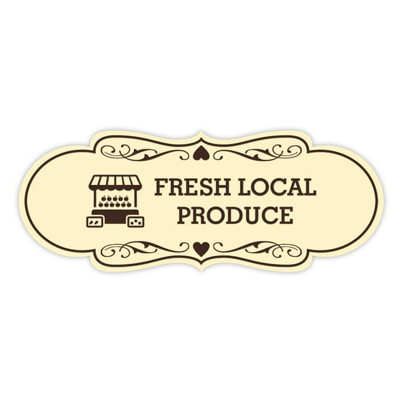 Designer Fresh Local Produce Sign (Ivory/Dark Brown) - Large