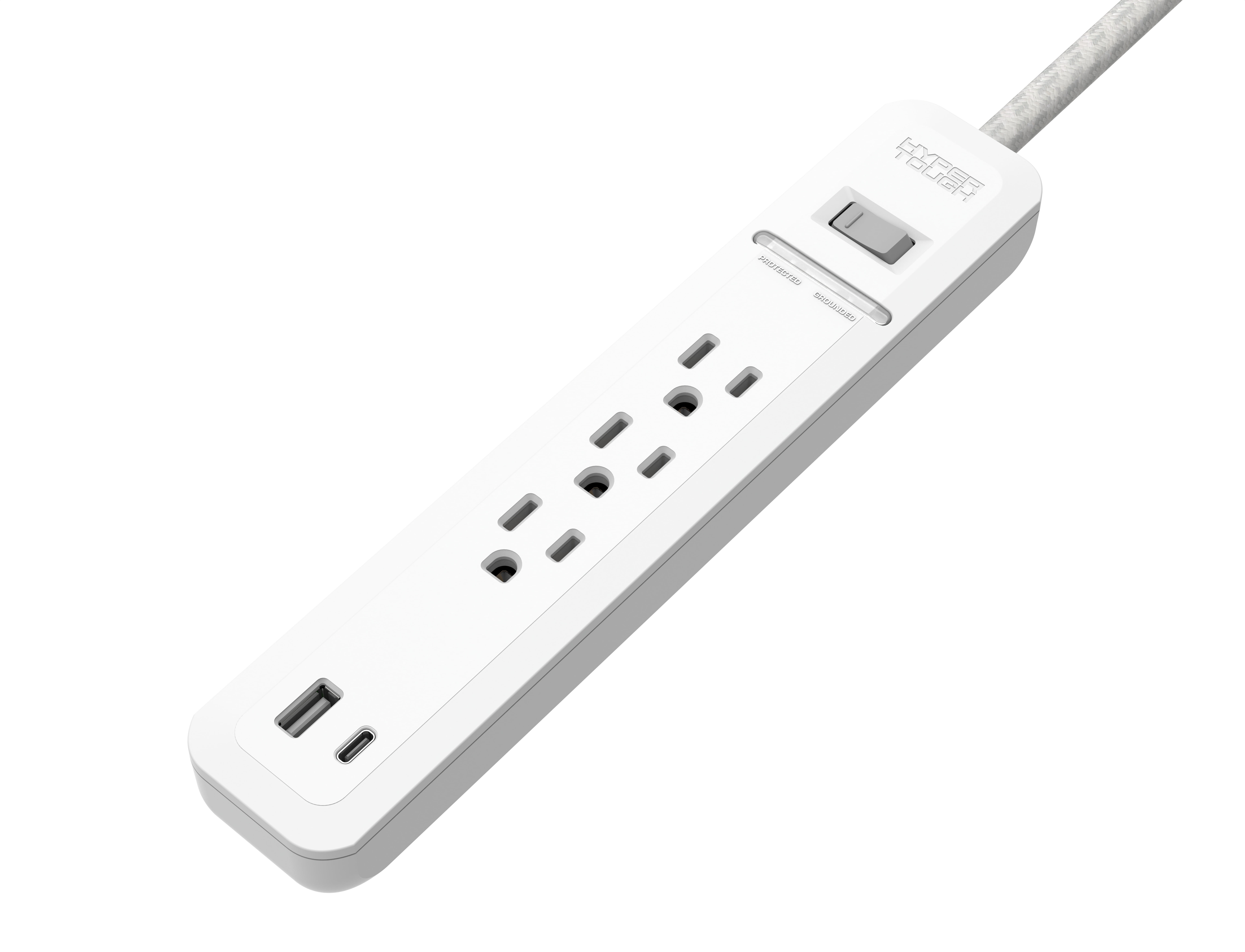 Hyper Tough Surge Protector Power Strip with USB Ports, 3 Outlets, 6ft White Cord