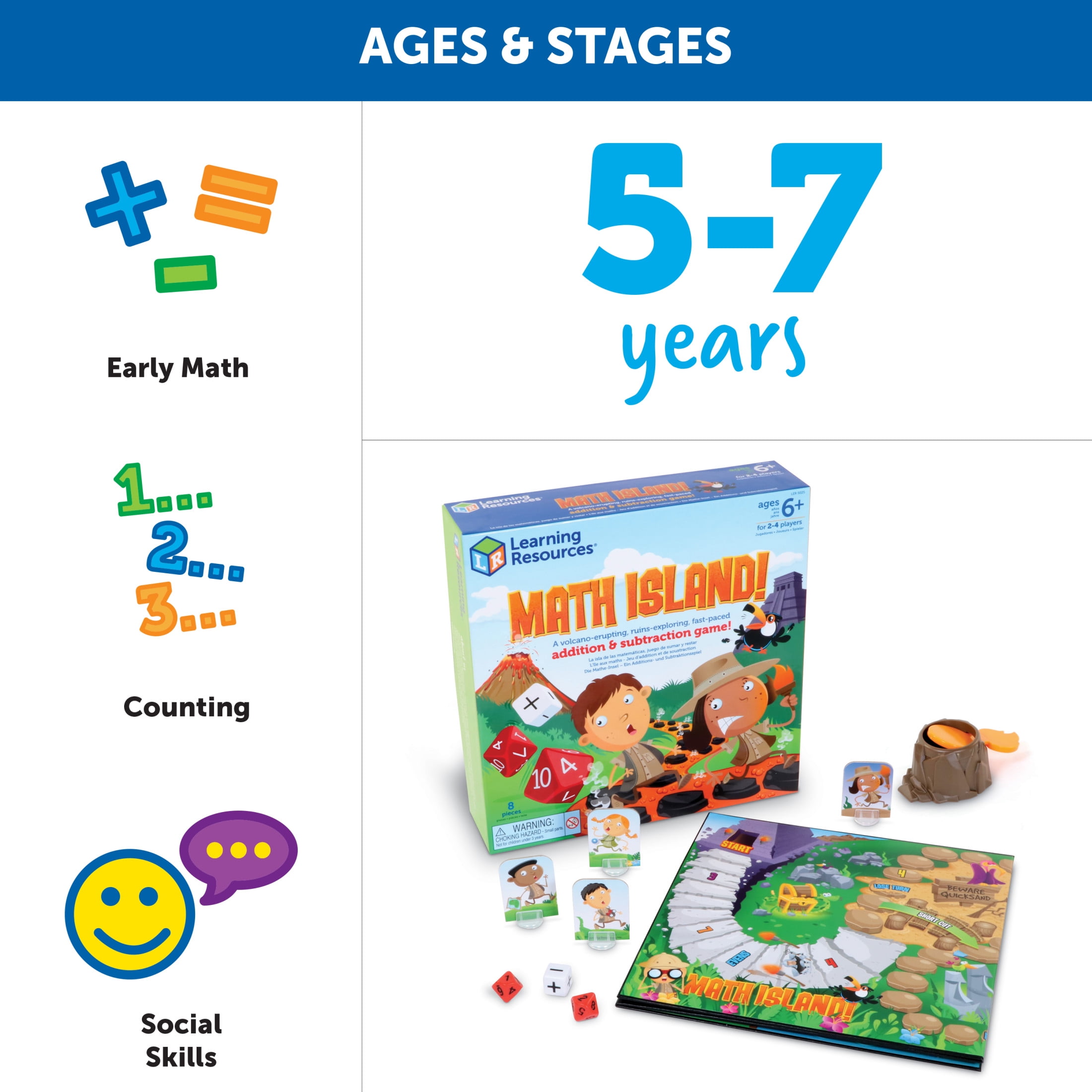 Learning Resources Math Island Addition & Subtraction Game ,  Board Games , Ages 6+