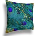 thumbnail image 2 of Dreamy Peacock Feathers, Teal and Purple, Glimmering Gold Velvet Throw Pillow Covers Sofa Pillowcase Car Square Throw Pillowcases Home Decoration 18x18Inch, 2 of 6