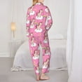 thumbnail image 3 of Pajama Sets for Women 2 Pcs, Pink Cartoon Cute Horse Rainbow Button Down Long Sleeve Sleepwear Lounge PJ Sets, 3 of 6