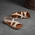 thumbnail image 3 of Zapatos de piel auténtica para mujer, sandalias de tacón plano hechas a mano de piel de vaca auténtica, verano 2023, 3 of 5