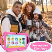 Kids Tablets 7 inch, Android 12 Tablet for Kids, 4GB RAM 32GB ROM, 512GB Expandable, with Parental Control, Google Certified Toddler Tablet, WiFi, Bluetooth, Dual Camera with Silicone Case,Pink