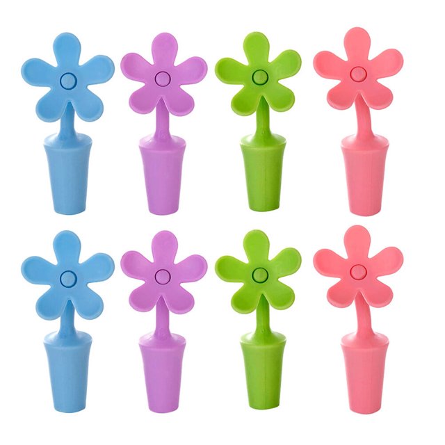 8 tapones de vino con forma de flor, tapones de silicona para botellas de vino selladas