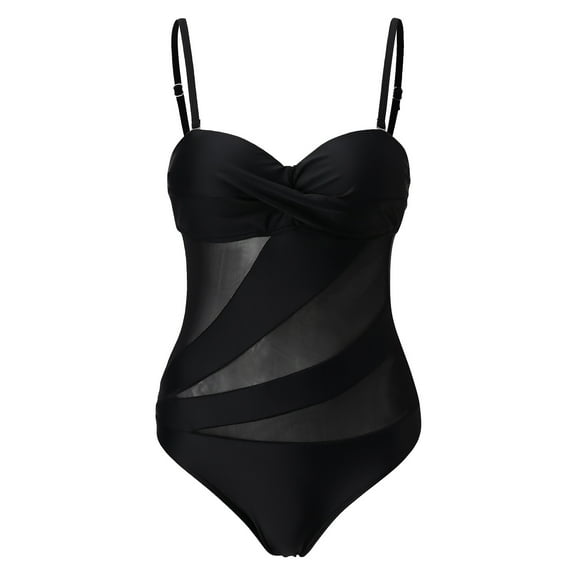 Youmylove Women Swimwears Bikini Swimsuit Patchwork Vintage Mesh Front Wrap Retro Halter Solid Color Swimwears Stylish