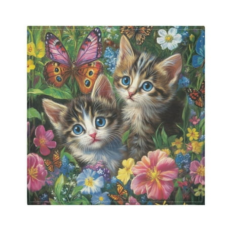 

WOBOGO Kitten Flower Picture Cloth Napkins 4 Pieces Soft Elegant Touch Durable Absorbent Quick Drying for Elegant Dining