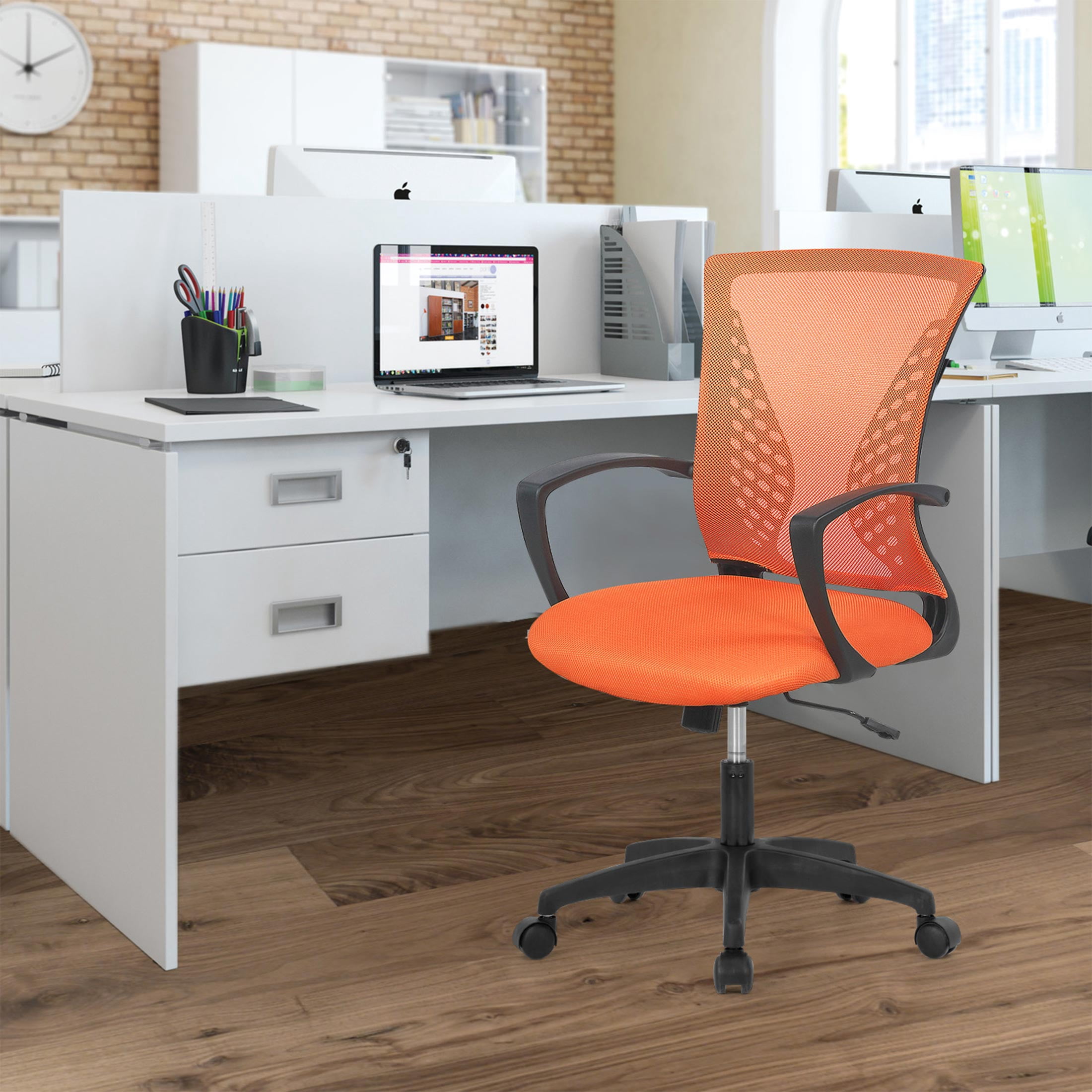 YRLLENSDAN Mesh Office Chair with Wheels Conference Room Chair Mesh Computer Chair for Adults 250lb Rolling Desk Chair with Arms Study Chair Adjustable Height,Orange