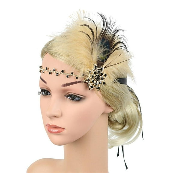 Yammee Vintage 1920s FlapperGatsby Women Costume Accessory Rhinestone Feathers Headband
