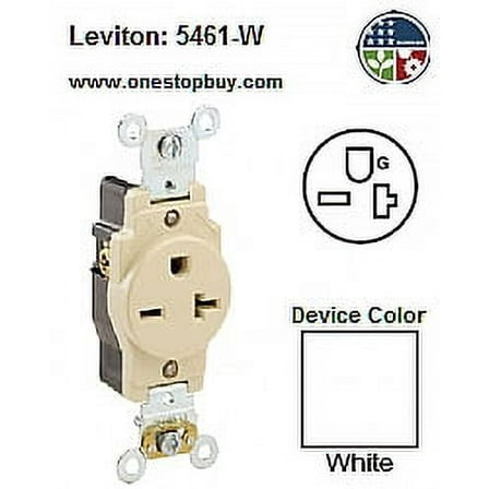 Leviton 5461-W Single Receptacle Industrial Grade 6-20R 20A 250V BandS Wired - White