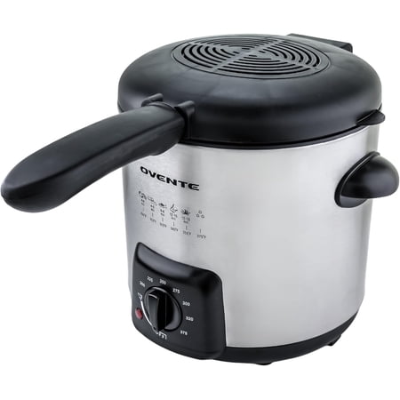 OVENTE Electric Deep Fryer, 0.9L Capacity, 840W with Adjustable Temperature, Locking Lid, Removable Fry Basket & Cool-Touch Handles, Stainless Steel Countertop Fryer, Silver FDM1091BR