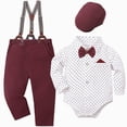 thumbnail image 2 of 3-6 Months 3Pcs Infant Newborn Baby Boy Clothes Set With Hat Long Sleeve Romper Tops Suspender Pants Kids Gentleman Outfits Fall Winter Outfit 0 3 6 9 12 18 Months Infant Baby Outfits,Blue, 2 of 5