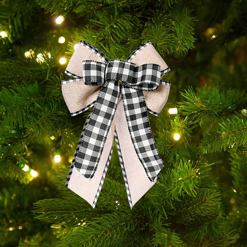Christmas Decoration Plaid Design Bow Xmas Tree Decor Hanging Handmade  Ribbon Party Ornament for New Year 7 Ears Black And White - Walmart.com