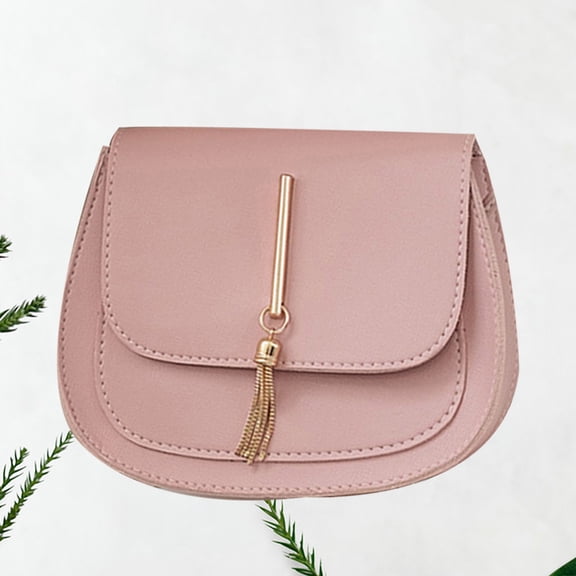 Worgeous Shoulder Bag PU Leather Simple Fashionable Tassels Storage Bag for Woman (Pink)