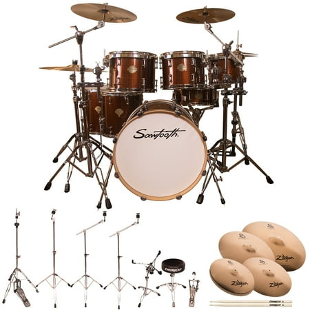 Sawtooth Command Series 7-Piece Drum Set with Hardware & Zildjian S Family Cymbals, Red Streak ( box 1 of 3)
