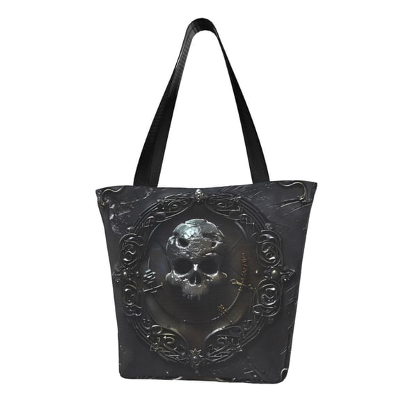 Defioc Ornate Dark Skull Book Print Tote Bag for Women,Shoulder Bag with Zipper Casual Tote's Handbag Big Capacity Shoulder Bag with Inner Pocket Fit for Shopping,Office,Travel