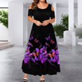thumbnail image 3 of Femmes Robe Grande Taille Papillon Imprimé O Robe d'Été de Cou pour les Parties, 3 of 8