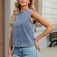 thumbnail image 6 of IUYRTFE Women's Denim Look Crop Tank Top Crew Neck Sleeveless Center Seam Back Zip Summer – Slim Cotton, 6 of 8
