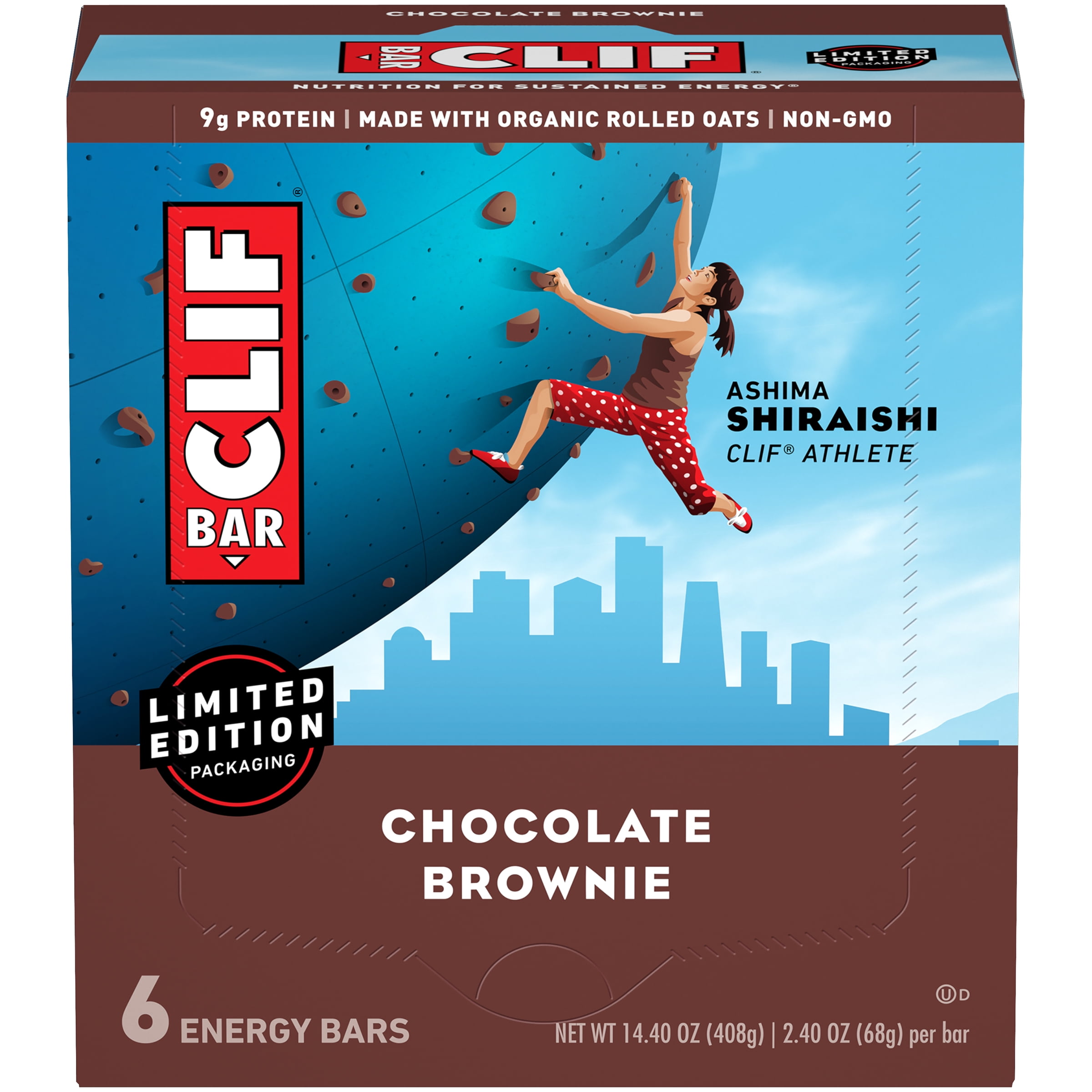 CLIF Bar Energy Bars, Chocolate Brownie, 9g Protein Bar, 6 Ct, 2.4 oz