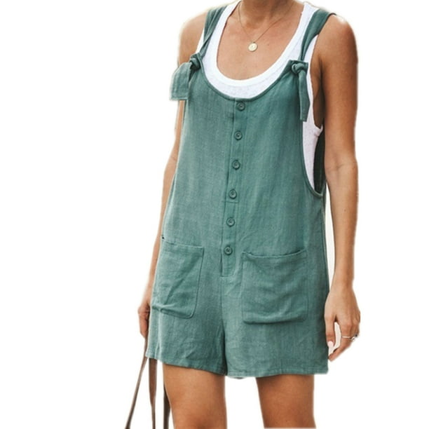 Pantalones Mameluco de mujer Mono Algodón Lino Mujer Sólido Verano Bib Overoles (Verde M) Ygjytge Verde T M para Mujer