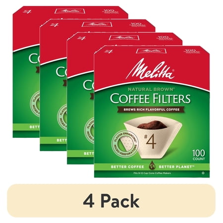 (4 pack) Melitta #4 Natural Brown Cone Coffee Filters 100 Ct