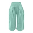 thumbnail image 5 of Cotton Linen Capri Pants for Women Lightweight Elastic Waist Loose Fit Wide Leg Cropped Pants with Pockets Womens Capris, 5 of 5