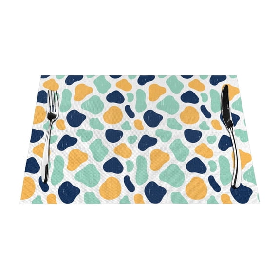 XMXT 4 Pcs Woven Placemats, Multicolored Dot Decoration Stain Resistant Anti-Skid Placemat for Kitchen Table, 12 x 18 inches