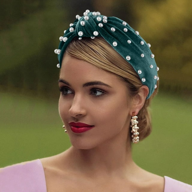Serre-tête Perle Noué Rétro Nœud Moyen en Velours Accessoire pour Cheveux