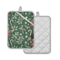 Yayeee Pot Holders Kitchen Heat Resistant with Pocket 7"x9.8" Cotton Oven Cooking Hot Pads, Christmas Candy Cane