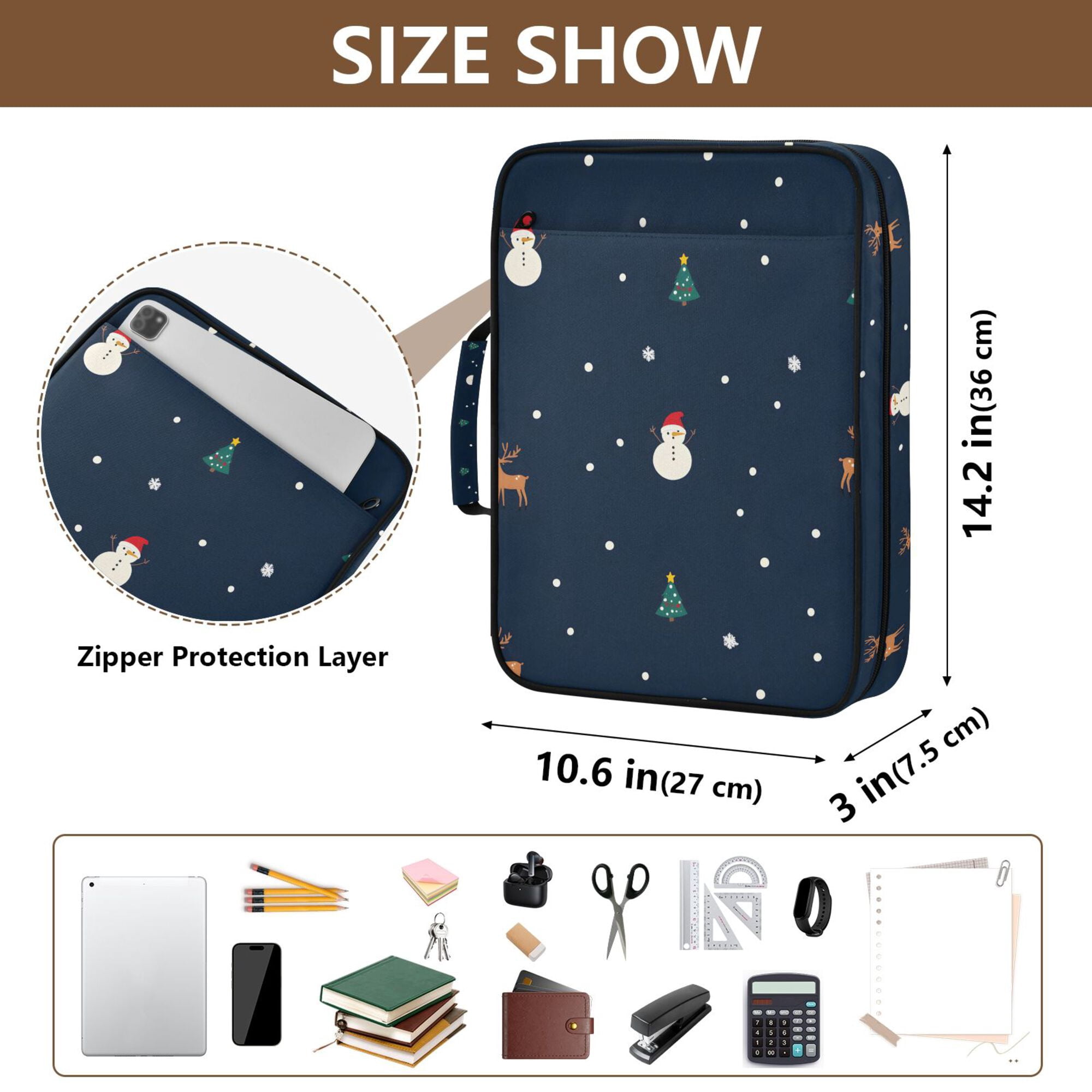 FORMRS Accordion File Folder A4 Size 7-Pocket Expanding Document Organizer Bag with 3 Ring Binder, Christmas Whimsy