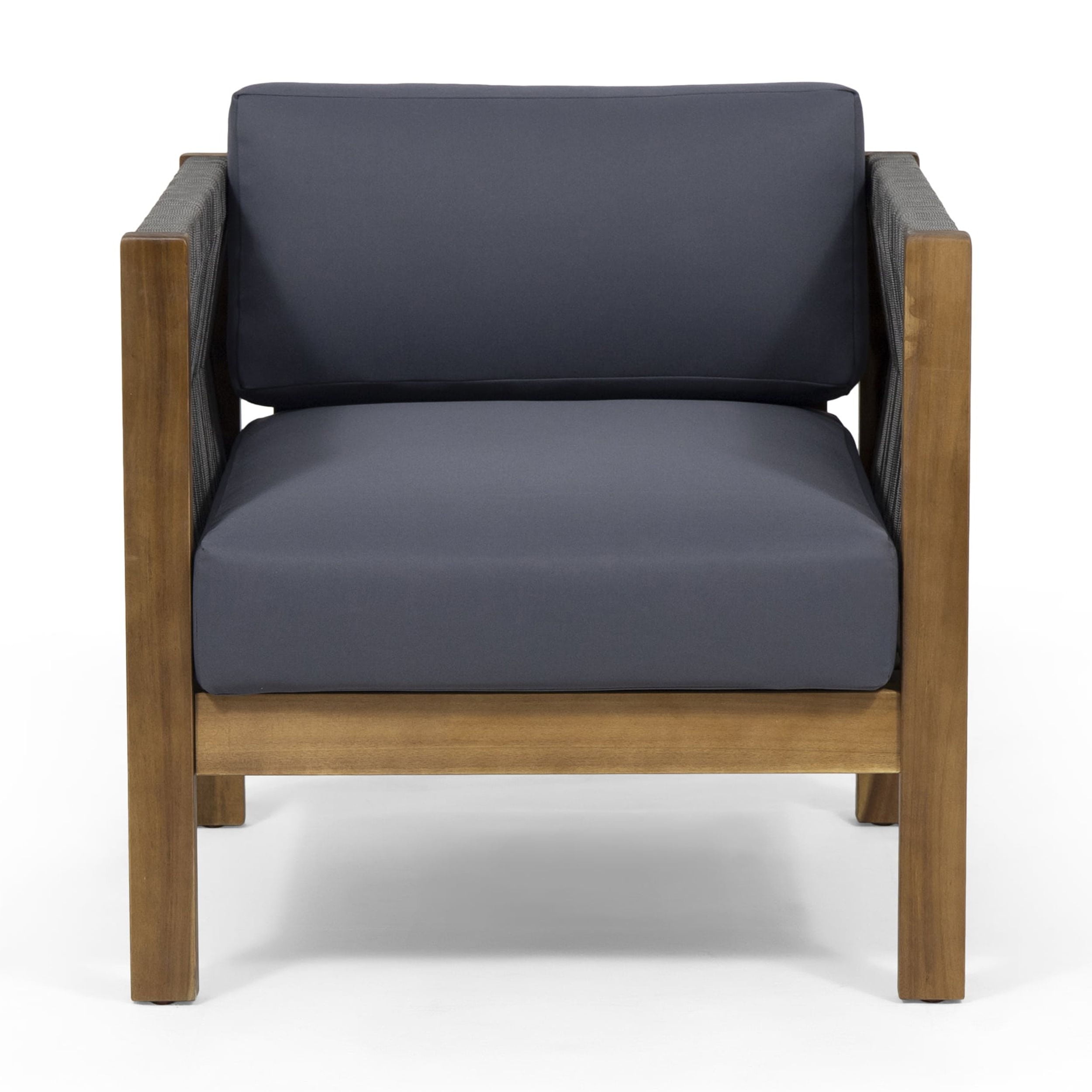 Euroco 2-Piece Modern Outdoor Club Chair Set with Acacia Wood Frame and Rattan Rope Weave