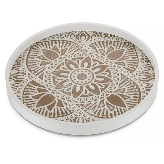 Hanobe Decorative Serving Tray Round: Farmhouse Coffee Table Decor Boho 11.81" White