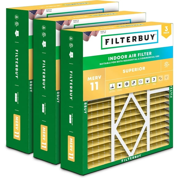 Filterbuy 20x20x5 MERV 11 Pleated HVAC AC Furnace Air Filters for Amana, Coleman, Goodman, Maytag, York, and More (3-Pack)