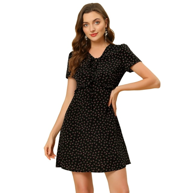 INSPIRE CHIC Robe Ligne A à Manches Courtes à Volants et Col en V pour Femmes