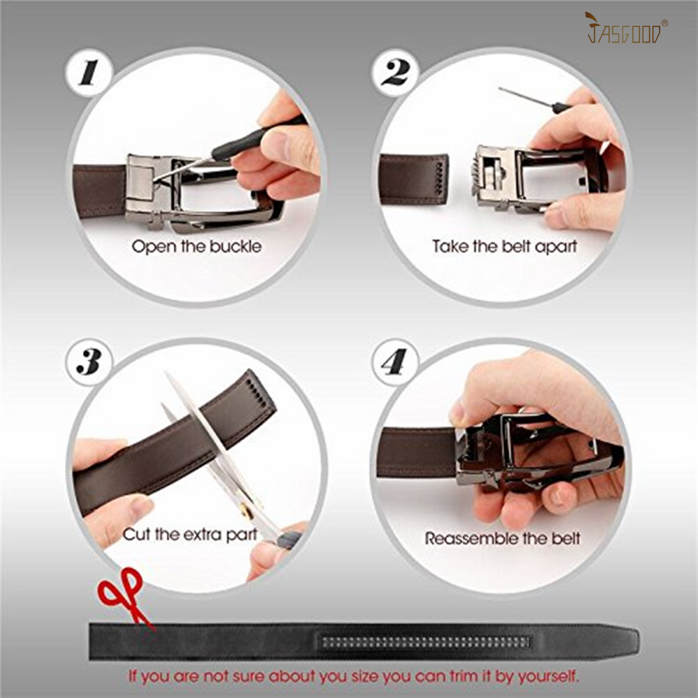 JASGOOD Men's Click Ratchet Leather Belt Black photo 6