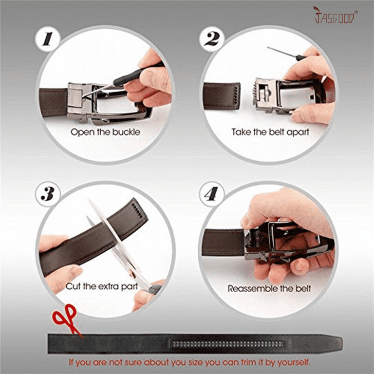 JASGOOD Men's Click Ratchet Leather Belt, Black photo 6