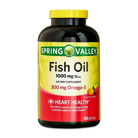 Spring Valley Fish Oil Omege-3 Dietary Supplement Softgels for Heart Health, 1000 mg, Lemon, 300 Count