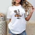 thumbnail image 2 of Halloween Skeleton Riding Dinosaur Mummy Trex Pumpkin Funny T-Shirt, 2 of 7