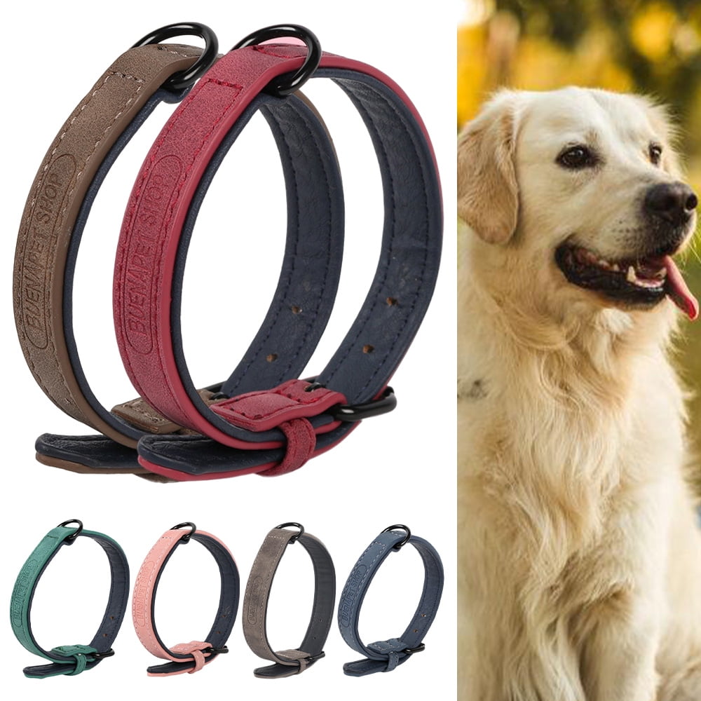 WHIPPY Leather Dog Collar for Small Medium Large Dog Adjustable Soft Breathable Leather Padded Puppy Collar with Alloy Buckle Heavy Duty Waterproof Classic Dog Pet Collar 