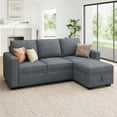 thumbnail image 4 of HONBAY 79" Reversible 3 Seat Compact L Shaped Sectional Sleeper Sofa with Pull Out Bed and Storage, Bluish Gray Double Colored Velvet, 4 of 8