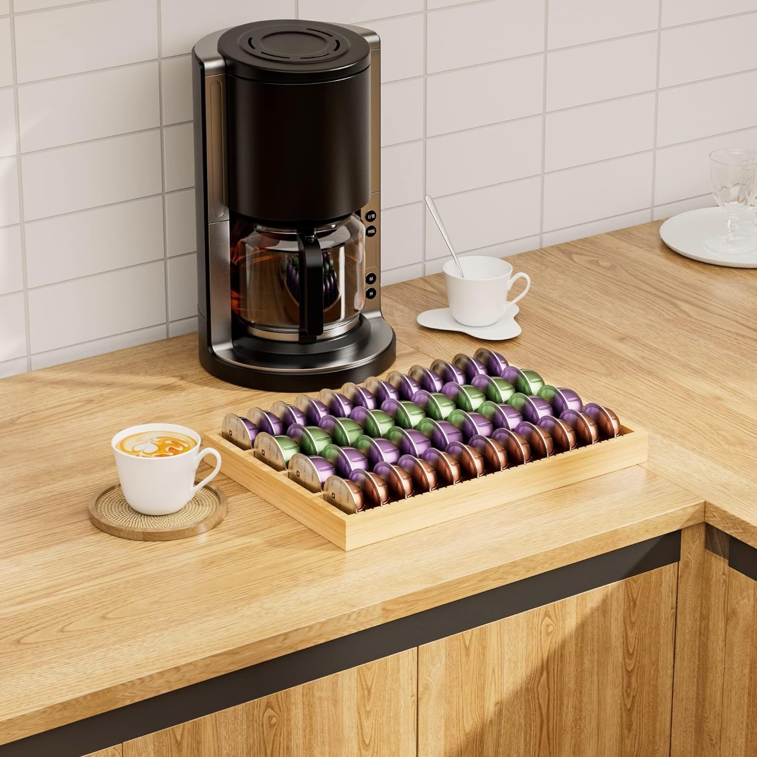 Storage Drawer for Nespresso Capsules Industrial Design Bamboo