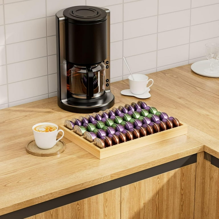 MinBoo Bamboo Coffee Pod Storage Holder Drawer Insert for Counter Compatible Nespresso Vertuo Vertuoline Capsules