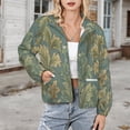 thumbnail image 3 of Jackets for Women Winter Coat Jackets Flannel Stand Collar Jacket(Elegant Teal Foliage Pattern,Size:S-4XL), 3 of 7