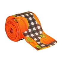 Wadada 1 Rolls 2.4 x 180 Inch Thanksgiving Fall Wired Ribbon for Craft Wreath Bow Making Pumpkin Autumn Leaves Ribbon Orange Plaid Burlap Ribbon for Wrapping Thanksgiving Party Home Decoration