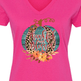 thumbnail image 4 of Inktastic Thankful and Blessed Teal Cheetah Pumpkin Women's V-Neck T-Shirt, 4 of 5